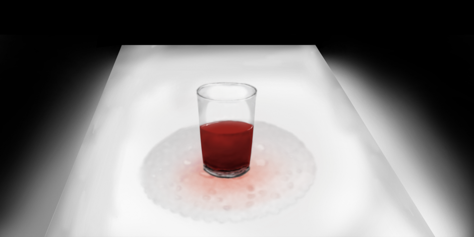 Um copo de sangue sobre uma mesa