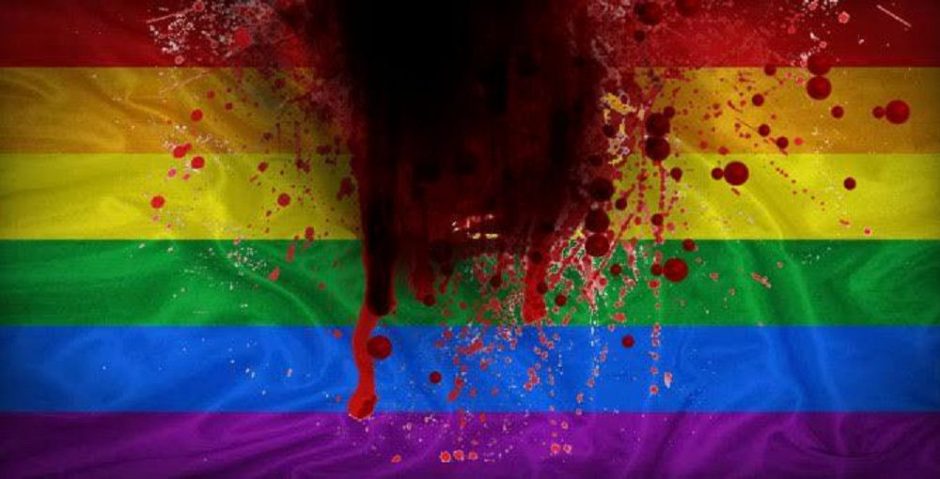 bandeira lgbt suja de sangue